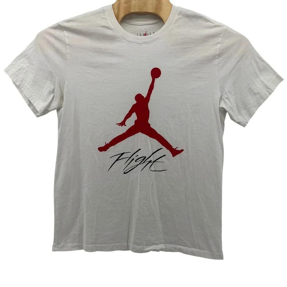 Jordan Flight T-Shirt Men Large White Red Jumpman Graphic Tee Short Sleeve